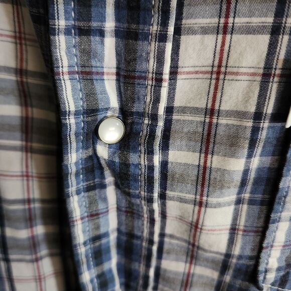Levi's Pearl Snap Shirt Long Sleeve Blue White Red Plaid Modern Fit Mens XL - Picture 3 of 6